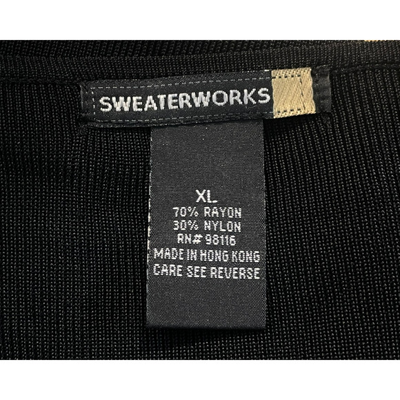 Sweater Works Sz XL Pullover Sweater Top Sequin Tiger Applique Black Slinky Knit - Picture 9 of 9